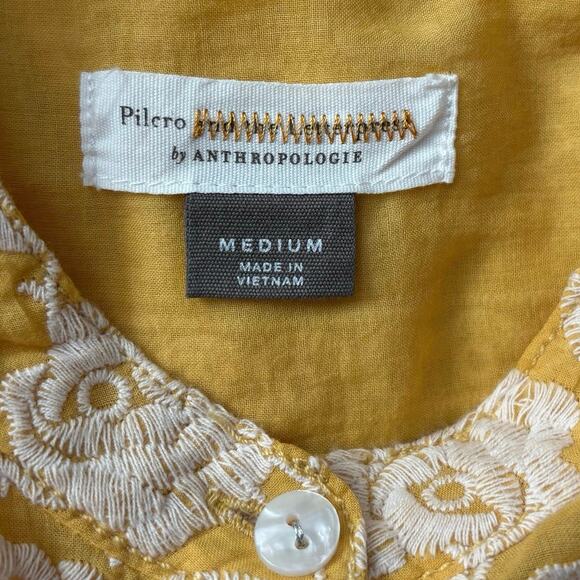 Pilcro Anthropologie Size M Belle Femme Buttondown Shirt Top Blouse Embroidered - Picture 5 of 7